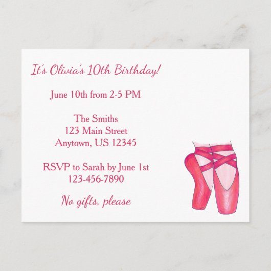 Roze Ballerina Tutu Birthday - uitnodiging (Achterkant)