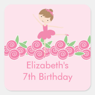 Roze Ballerina Tutu Dans Verjaardagsfeestje Sticke Vierkante Sticker