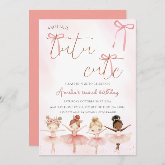 Roze Ballerina Tutu Leuke Verjaardag Kaart (Voorkant / Achterkant)