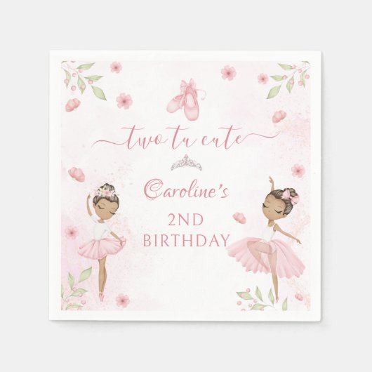 Roze Ballerina Two Tu Schattige 2e Verjaardag serv Servet (Voorkant)