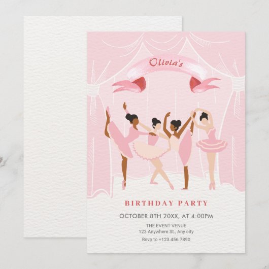 Roze ballerina verjaardag kaart (Voorkant / Achterkant)
