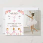 Roze Ballerina Verjaardag Uitnodiging met foto (Voorkant)