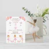 Roze Ballerina Verjaardag Uitnodiging met foto (Staand voorkant)