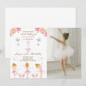 Roze Ballerina Verjaardag Uitnodiging met foto (Voorkant / Achterkant)