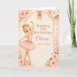 Roze Ballerina Verjaardagsfeestje Kaart