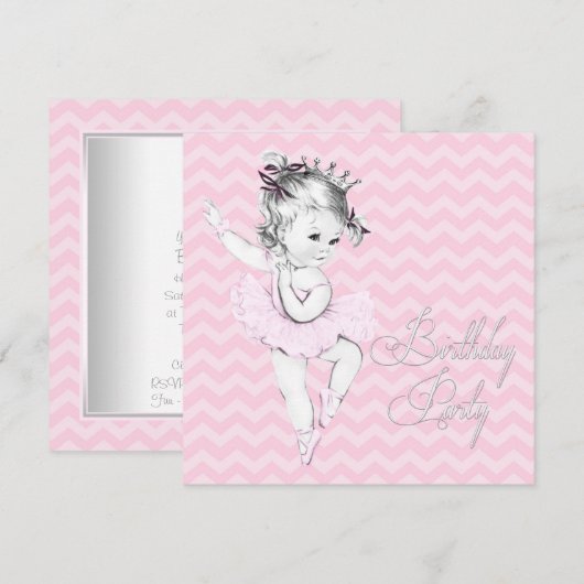 Roze Ballerina Verjaardagsfeestje Uitnodigingen (Voorkant / Achterkant)