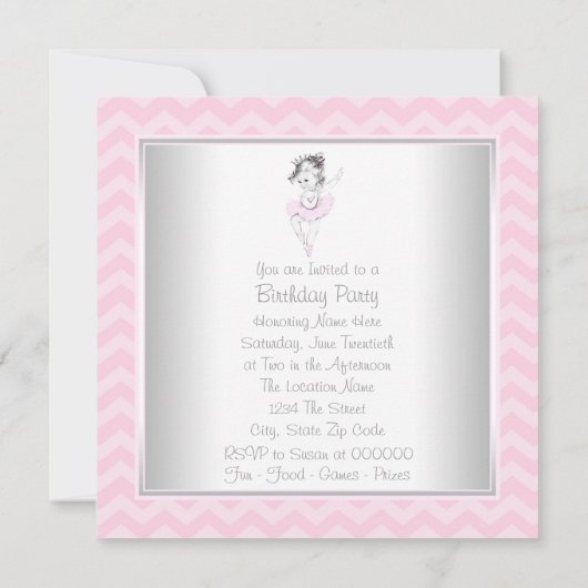 Roze Ballerina Verjaardagsfeestje Uitnodigingen (Achterkant)