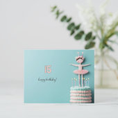 Roze Ballerina verjaardagstaart Briefkaart (Staand voorkant)