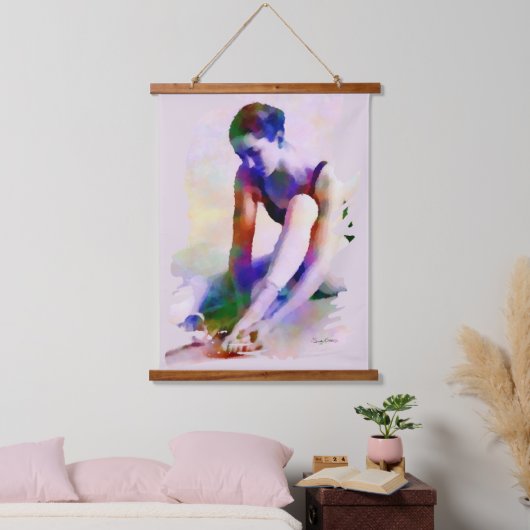 Roze Ballerina Waterverf Hedendaagse Kunst Hangend Wandkleed (Slaapkamer)