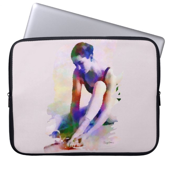 Roze Ballerina Waterverf Hedendaagse Kunst Laptop Sleeve (Voorkant)
