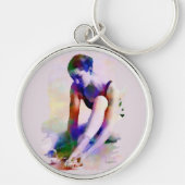 Roze Ballerina Waterverf Hedendaagse Kunst Sleutelhanger (Voorkant)