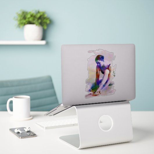 Roze Ballerina Waterverf Hedendaagse Kunst Sticker (Laptop op bureau)