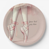 Roze Ballerina wijst op verjaardagsfeestje met ten Papieren Bordje (Voorkant)