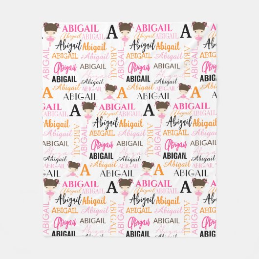 Roze Ballerinas met naam en monogram collage Fleece Deken (Voorkant)