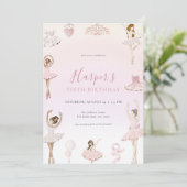 Roze Ballet Ballerina Verjaardagsfeest Uitnodiging (Staand voorkant)