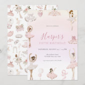 Roze Ballet Ballerina Verjaardagsfeest Uitnodiging (Voorkant / Achterkant)