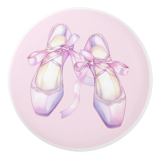 Roze Ballet Schoenen Keramische Knop (Voorkant)