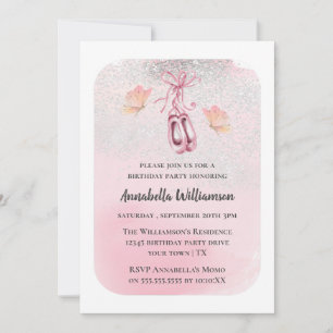 Roze ballet schoenen & vlinder verjaardagsfeestje  kaart