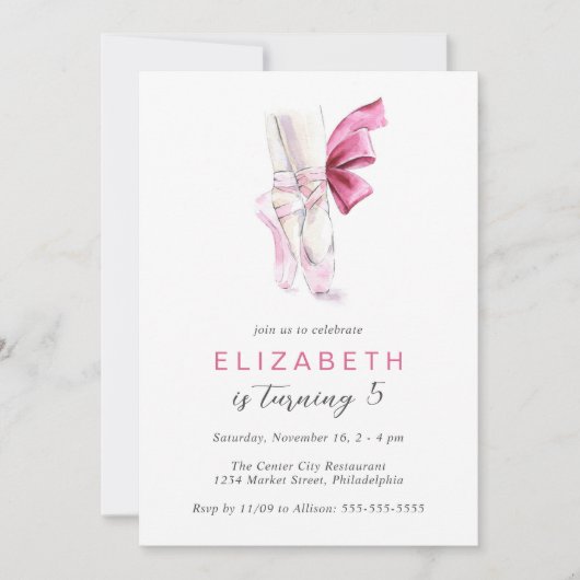Roze ballet schoenen waterverf verjaardagsfeestje kaart (Voorkant)