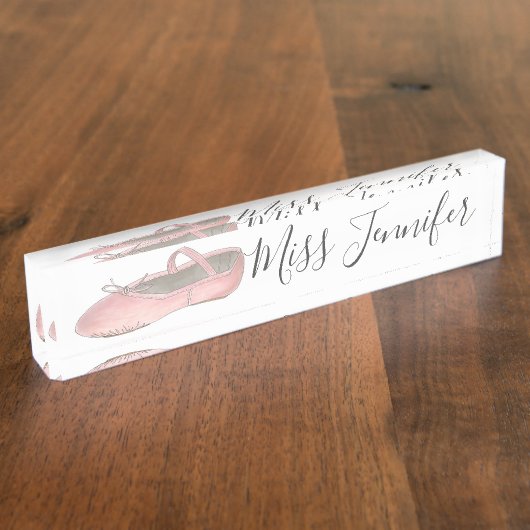 Roze ballet Slipper Dance Docent Instructor Naambordje (Zijkant)