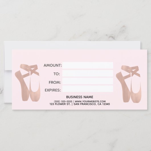 Roze ballet Slippers Ballerina Gift Certificate (Achterkant)