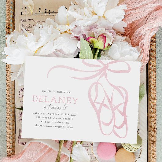 Roze Ballet Slippers Verjaardagsfeest Uitnodiging