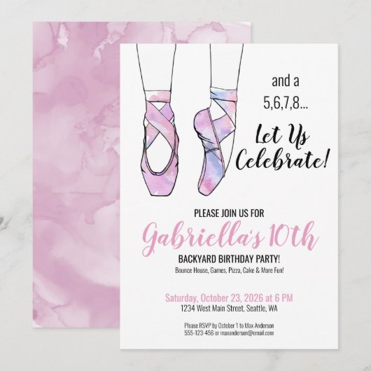 Roze Ballet Verjaardagsfeest Kaart (Voorkant / Achterkant)