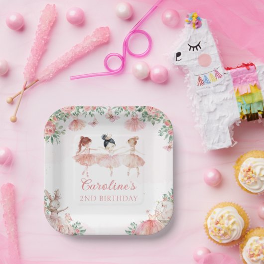 Roze Balletballerina Verjaardagspapier Borden Papieren Bordje (Feest)