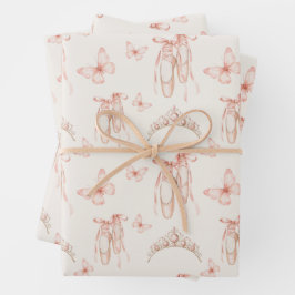 Roze balletpompen en tiara's inpakpapier vel