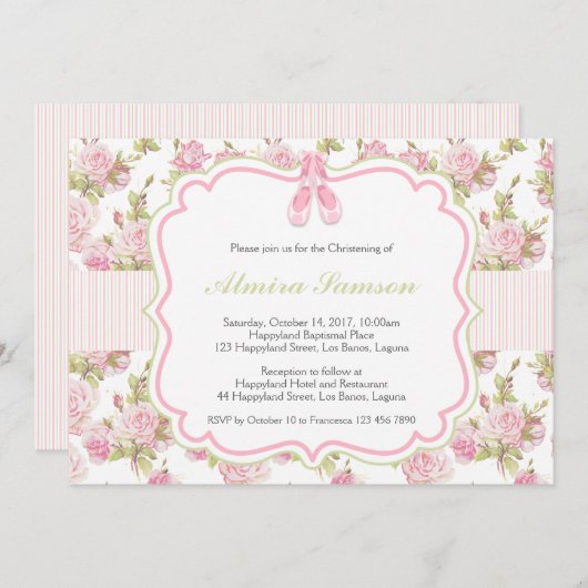 Roze balletschoeisel op uitnodiging van Floral en (Voorkant / Achterkant)