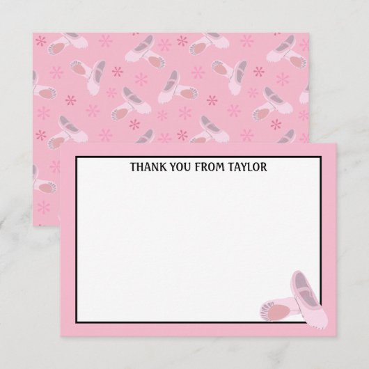 Roze balletschoenen, aangepast flatpanel bedankkaart (Voorkant / Achterkant)