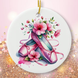  roze balletschoenen en bloemen gepersonaliseerd keramisch ornament