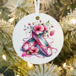  roze balletschoenen en bloemen gepersonaliseerd metalen ornament