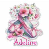  roze balletschoenen en bloemen gepersonaliseerd sticker (Voorkant)