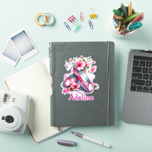  roze balletschoenen en bloemen gepersonaliseerd sticker (iPad Cover)