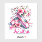  roze balletschoenen en bloemen gepersonaliseerd sticker (Vel)