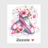  roze balletschoenen en bloemen sticker (Vel)
