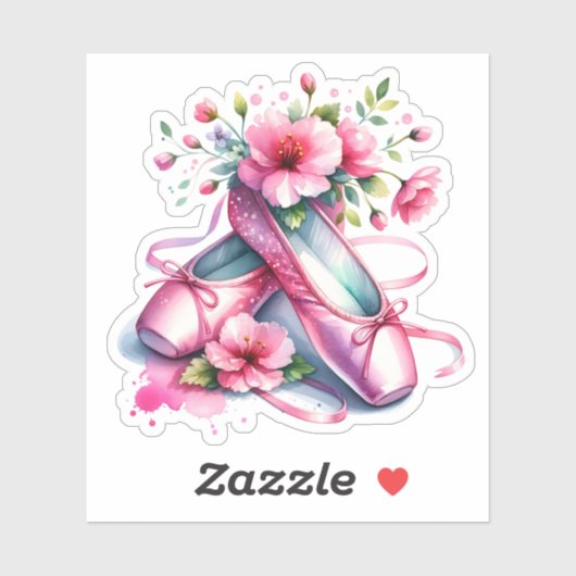 roze balletschoenen en bloemen sticker (Vel)