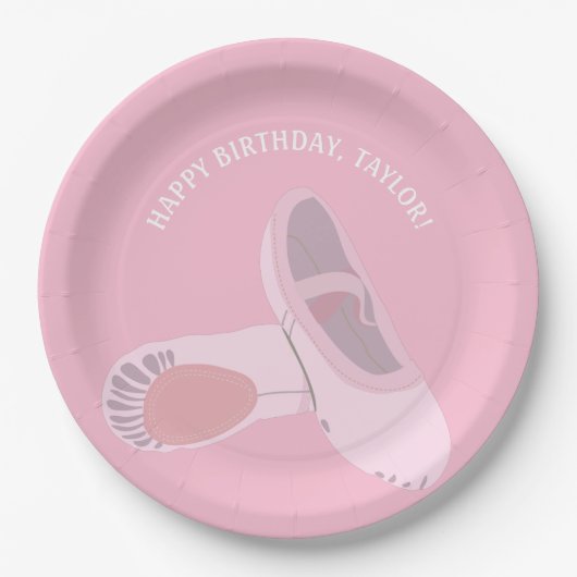 Roze balletschoenen op roze, gepersonaliseerde par papieren bordje (Voorkant)
