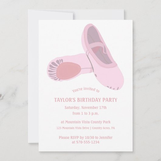 Roze balletschoenen op White Custom Birthday Party Kaart (Voorkant)