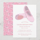 Roze balletschoenen op White Custom Birthday Party Kaart (Voorkant / Achterkant)