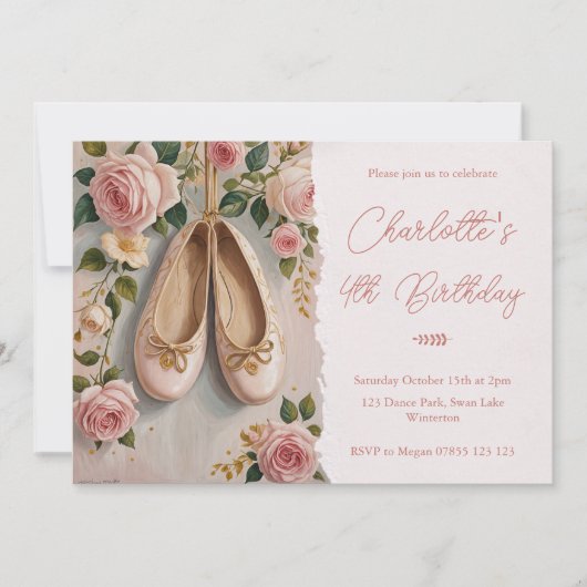 Roze balletschoenen & Rozen Verjaardag Kaart (Voorkant)