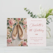 Roze balletschoenen & Rozen Verjaardag Kaart (Staand voorkant)
