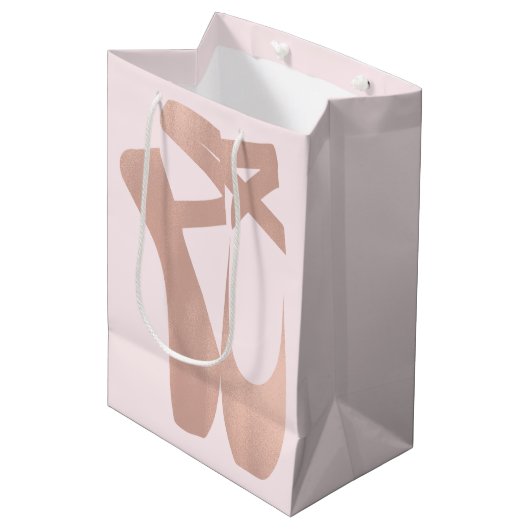 Roze Balletschoentjes Ballerina Roos Gold Party Medium Cadeauzakje (Voorkant Gekanteld)