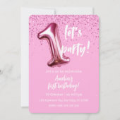 Roze Ballon 1e Verjaardagsfeestuitnodiging Kaart (Voorkant)