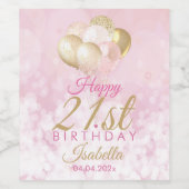 Roze ballon 21st Birthday Wijn Etiket (Enkel label)