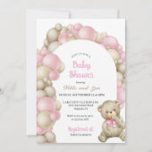 Roze ballon Arch Teddy Bear Baby shower Kaart (Voorkant)