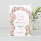 Roze ballon Arch Teddy Bear Baby shower Kaart (Staand voorkant)