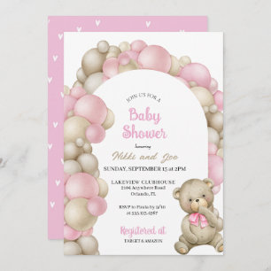 Roze ballon Arch Teddy Bear Baby shower Kaart