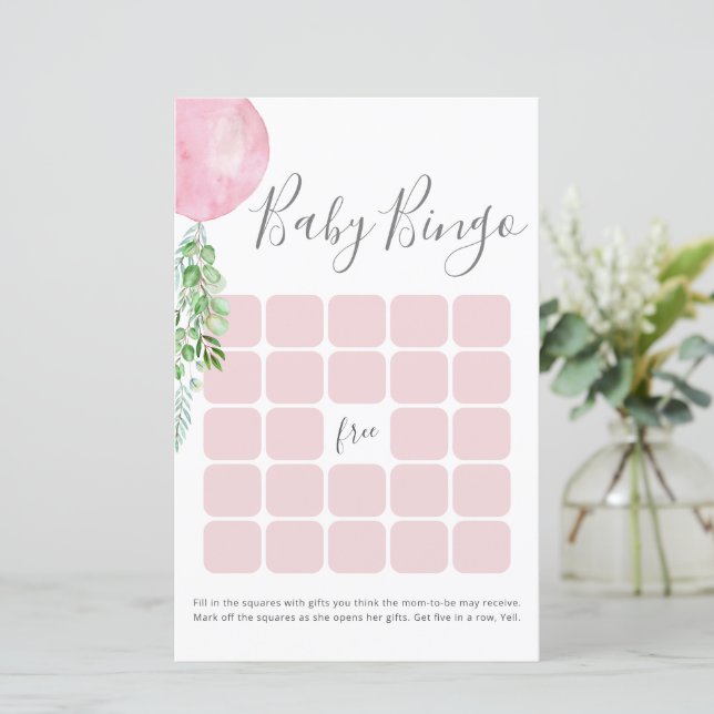 Roze ballon Baby shower Bingo Game (Staand voorkant)